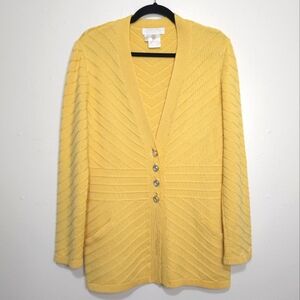Vintage Escada Yellow Wool Chevron Knit Cardigan Sweater Germany Size 38/Medium
